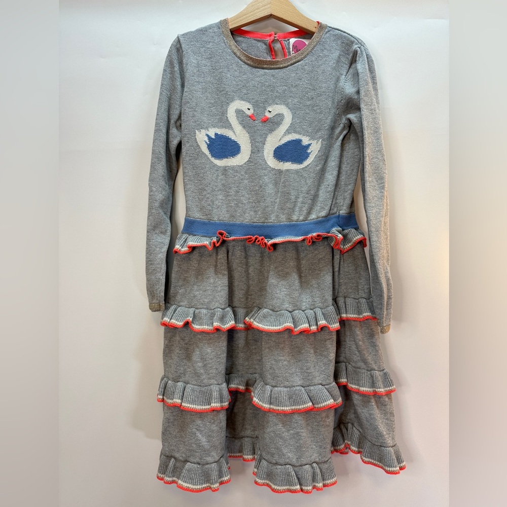 Mini‎ Boden Girls 9-10Y Swan Knit Sweater Long Sleeve Flutter Dress 140cm
